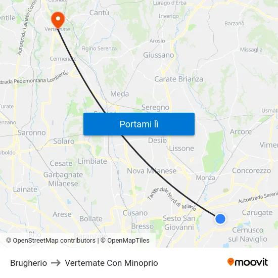 Brugherio to Vertemate Con Minoprio map