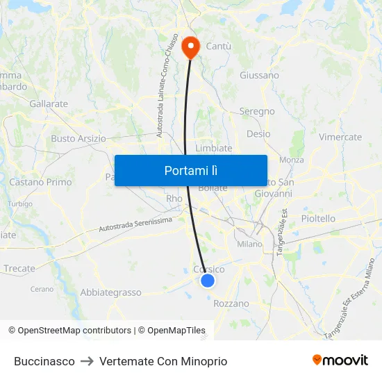 Buccinasco to Vertemate Con Minoprio map