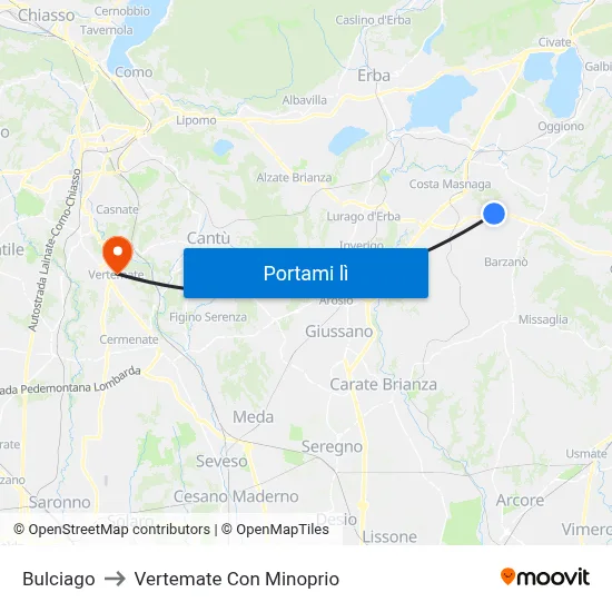 Bulciago to Vertemate Con Minoprio map