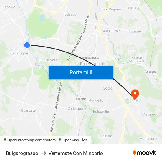 Bulgarograsso to Vertemate Con Minoprio map