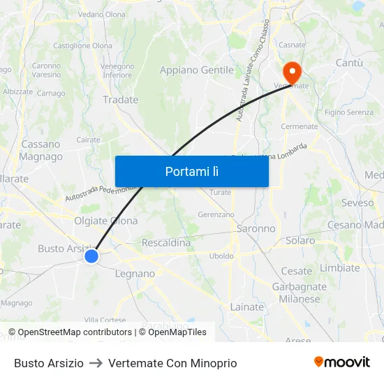 Busto Arsizio to Vertemate Con Minoprio map