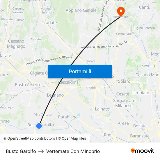 Busto Garolfo to Vertemate Con Minoprio map