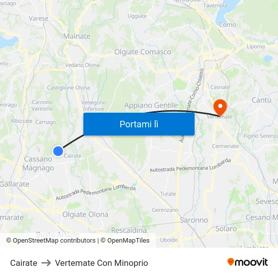 Cairate to Vertemate Con Minoprio map