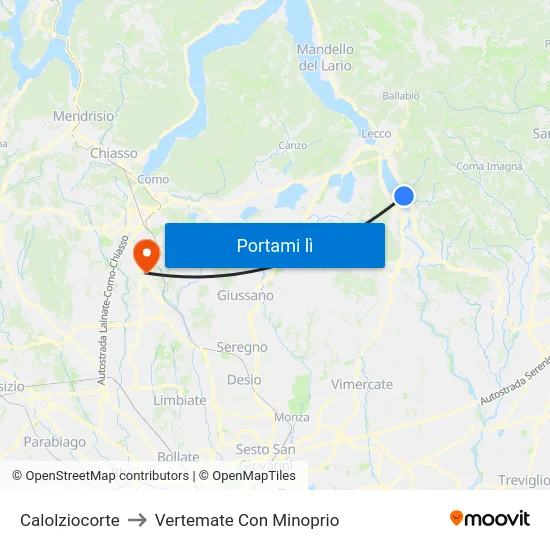 Calolziocorte to Vertemate Con Minoprio map