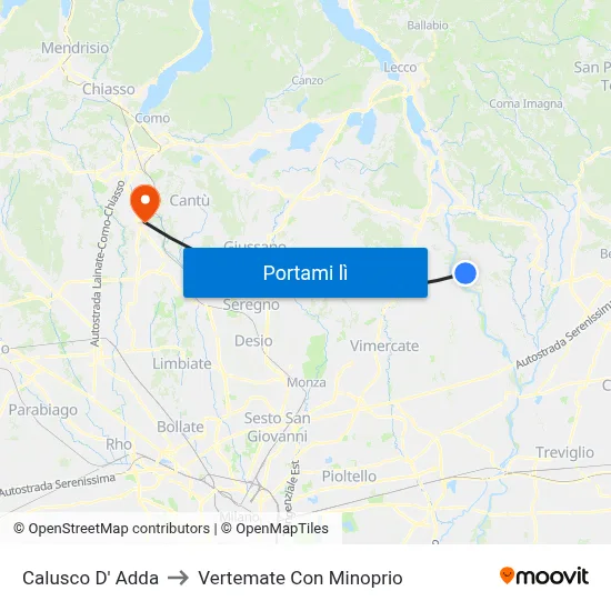 Calusco D' Adda to Vertemate Con Minoprio map