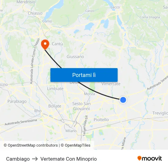 Cambiago to Vertemate Con Minoprio map