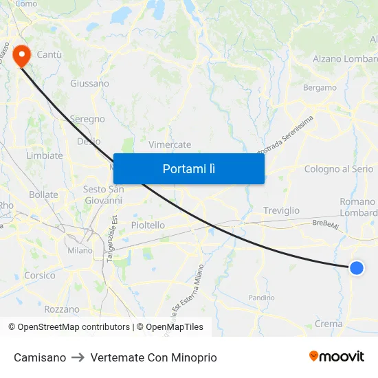 Camisano to Vertemate Con Minoprio map