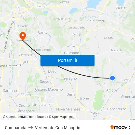 Camparada to Vertemate Con Minoprio map