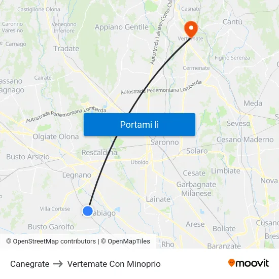 Canegrate to Vertemate Con Minoprio map