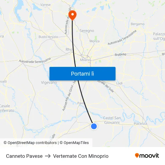 Canneto Pavese to Vertemate Con Minoprio map