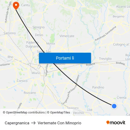 Capergnanica to Vertemate Con Minoprio map