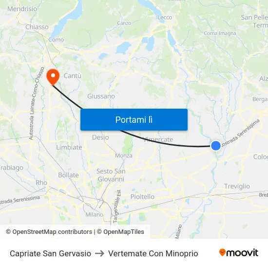 Capriate San Gervasio to Vertemate Con Minoprio map