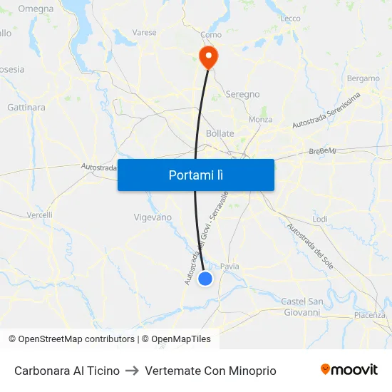 Carbonara Al Ticino to Vertemate Con Minoprio map