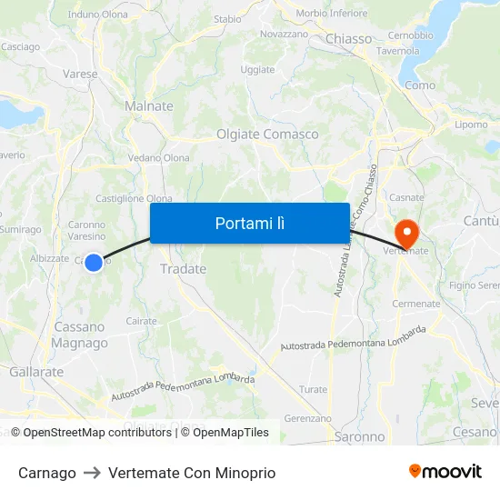 Carnago to Vertemate Con Minoprio map