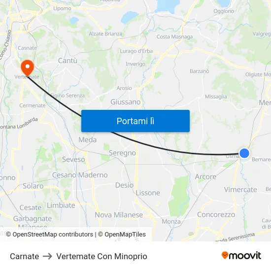 Carnate to Vertemate Con Minoprio map