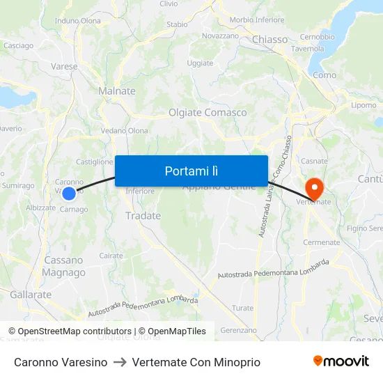 Caronno Varesino to Vertemate Con Minoprio map