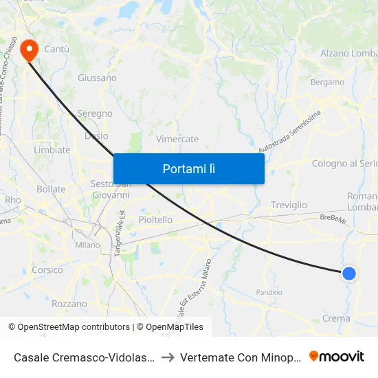 Casale Cremasco-Vidolasco to Vertemate Con Minoprio map