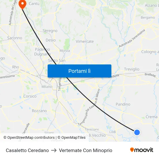 Casaletto Ceredano to Vertemate Con Minoprio map