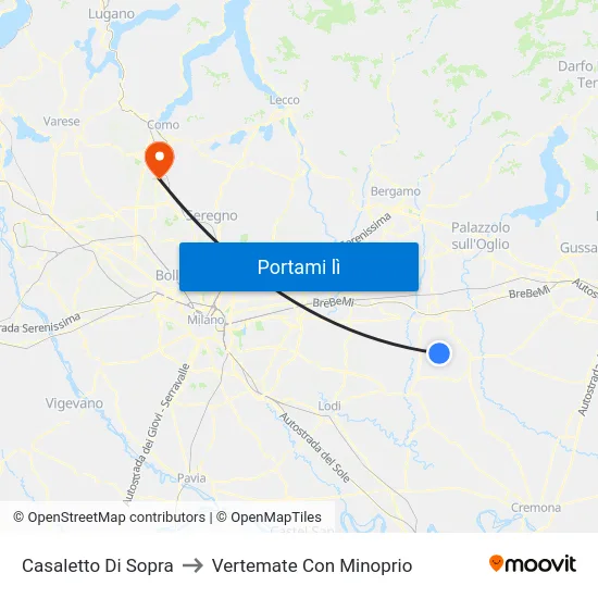 Casaletto Di Sopra to Vertemate Con Minoprio map