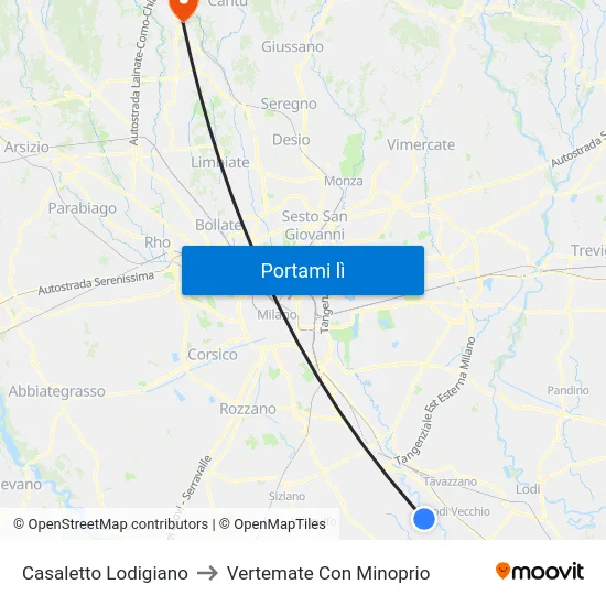Casaletto Lodigiano to Vertemate Con Minoprio map