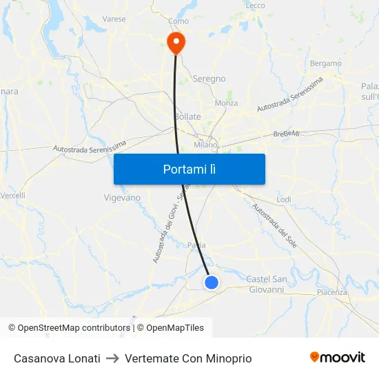 Casanova Lonati to Vertemate Con Minoprio map