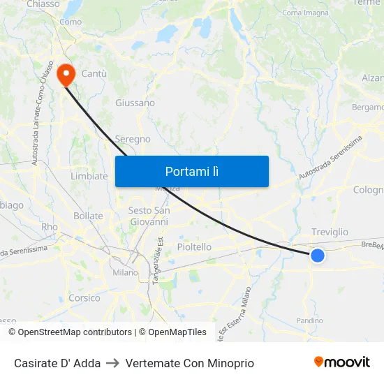 Casirate D' Adda to Vertemate Con Minoprio map