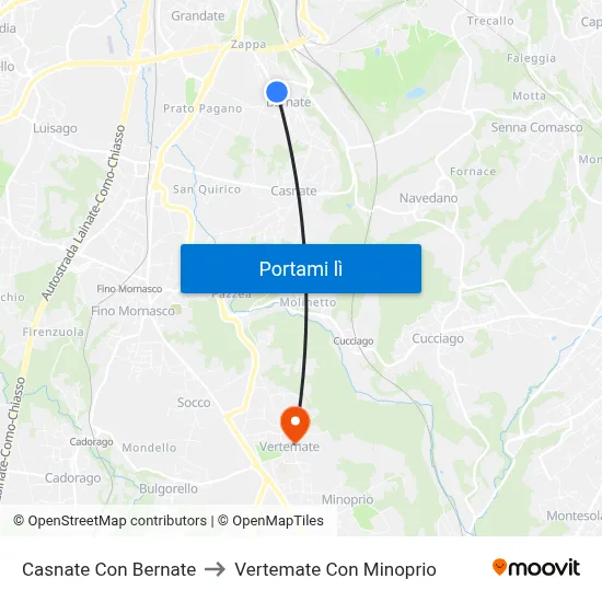 Casnate Con Bernate to Vertemate Con Minoprio map