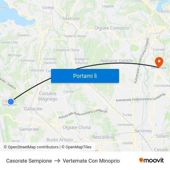 Casorate Sempione to Vertemate Con Minoprio map