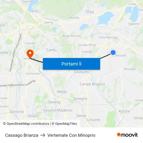 Cassago Brianza to Vertemate Con Minoprio map