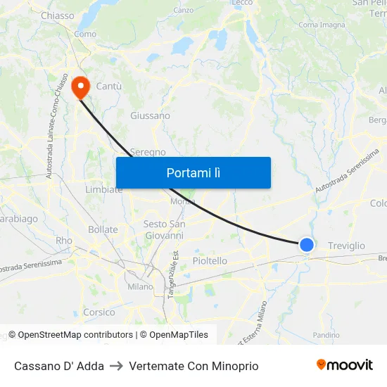 Cassano D' Adda to Vertemate Con Minoprio map