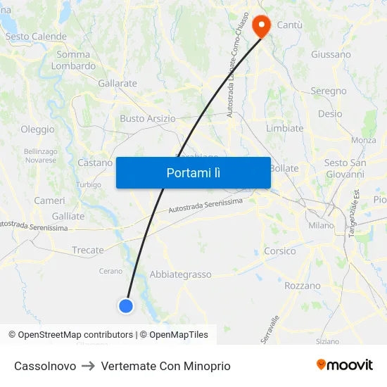 Cassolnovo to Vertemate Con Minoprio map