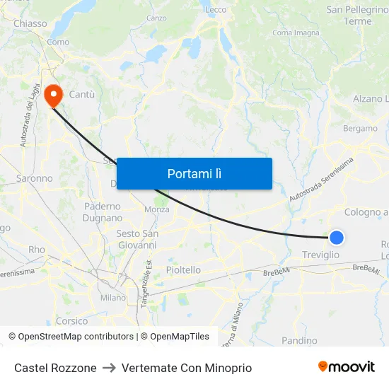 Castel Rozzone to Vertemate Con Minoprio map