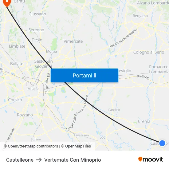 Castelleone to Vertemate Con Minoprio map
