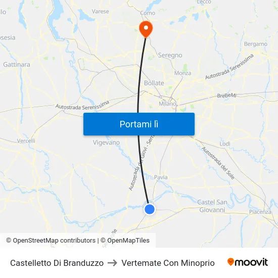 Castelletto Di Branduzzo to Vertemate Con Minoprio map