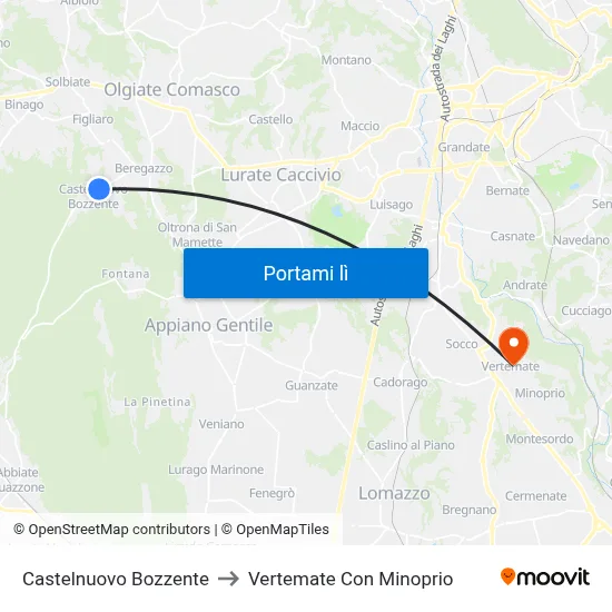 Castelnuovo Bozzente to Vertemate Con Minoprio map