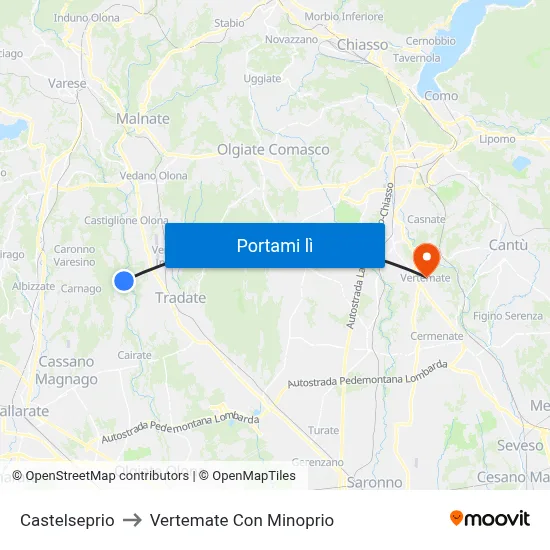 Castelseprio to Vertemate Con Minoprio map