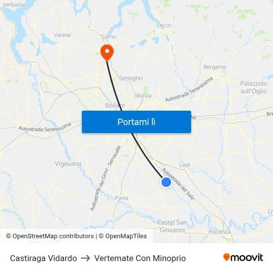Castiraga Vidardo to Vertemate Con Minoprio map