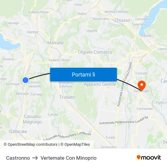 Castronno to Vertemate Con Minoprio map
