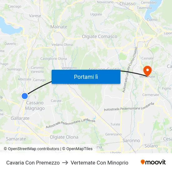 Cavaria Con Premezzo to Vertemate Con Minoprio map