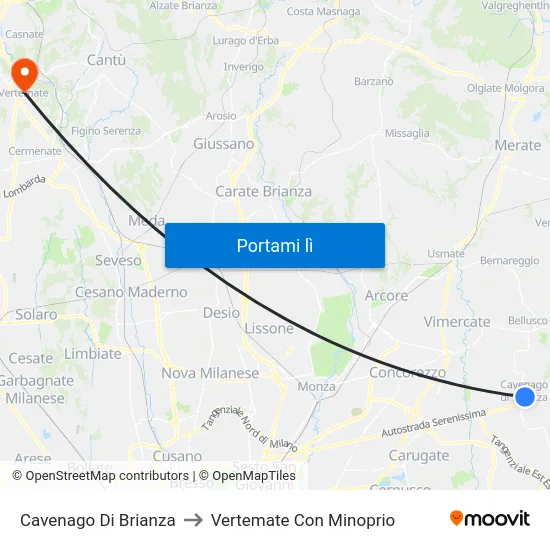 Cavenago Di Brianza to Vertemate Con Minoprio map