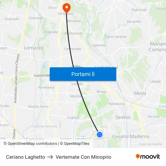 Ceriano Laghetto to Vertemate Con Minoprio map