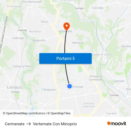 Cermenate to Vertemate Con Minoprio map