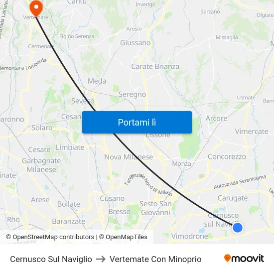 Cernusco Sul Naviglio to Vertemate Con Minoprio map