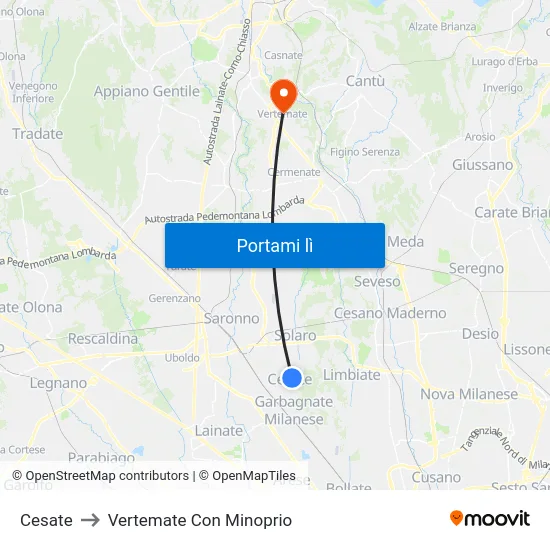 Cesate to Vertemate Con Minoprio map