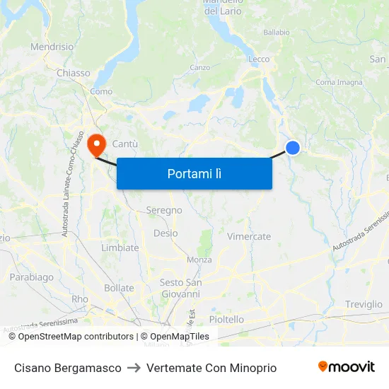 Cisano Bergamasco to Vertemate Con Minoprio map