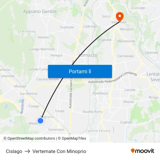 Cislago to Vertemate Con Minoprio map