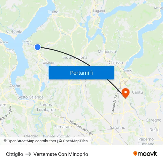 Cittiglio to Vertemate Con Minoprio map