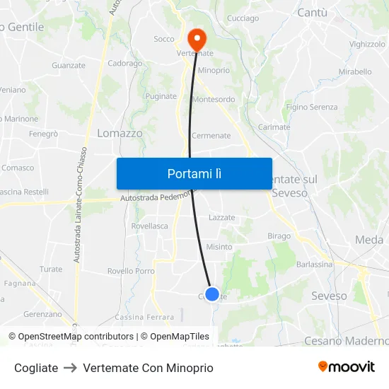 Cogliate to Vertemate Con Minoprio map