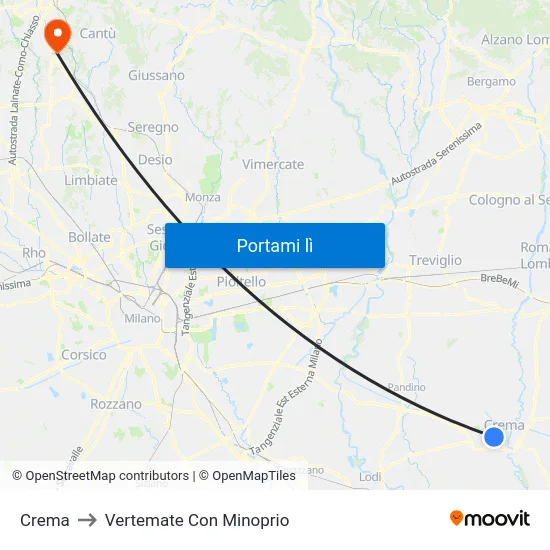 Crema to Vertemate Con Minoprio map