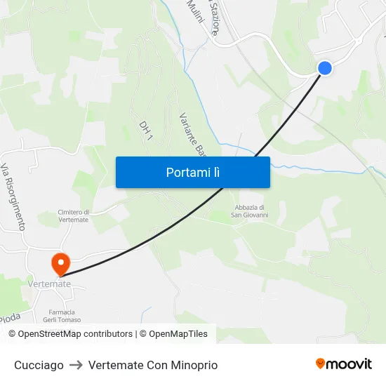 Cucciago to Vertemate Con Minoprio map